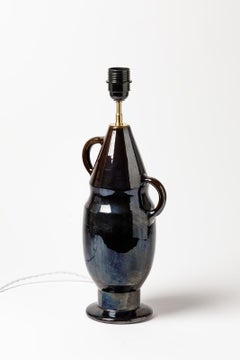 Mid-20th Century Back Ceramic Table Lamp by P. Jars circa 1950 Design Lighting