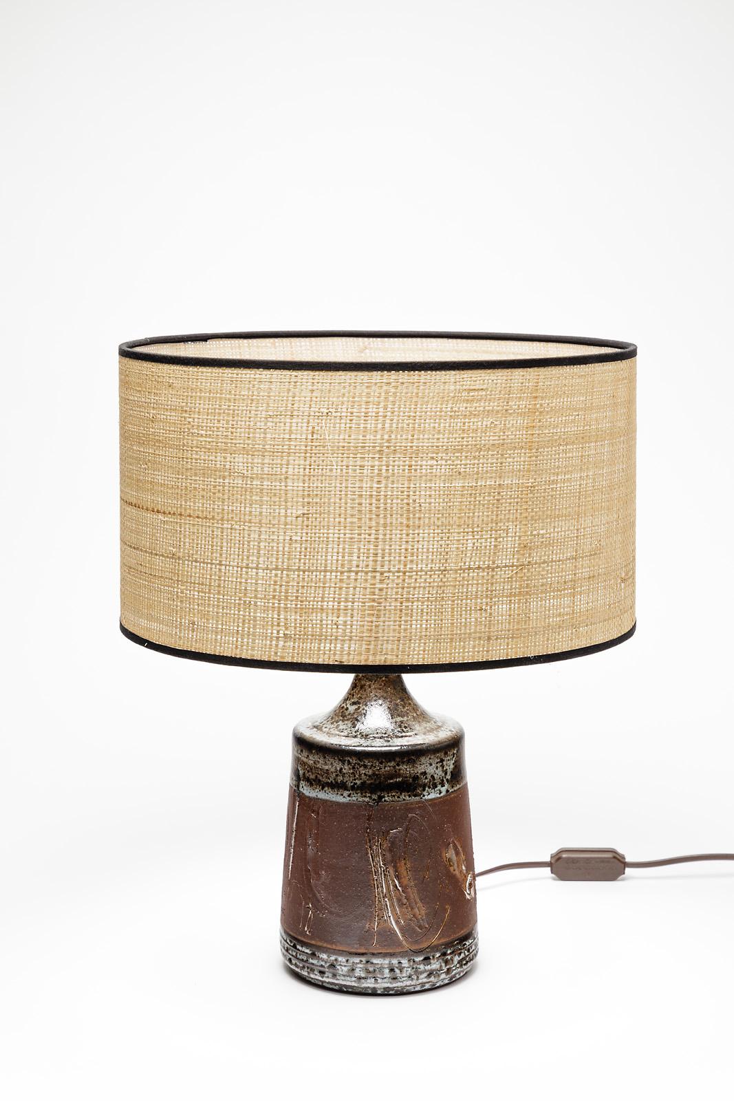 Mid-20th Century Brown Ceramic Table Lamp by Roger Collet Vallauris, circa 1960 For Sale 1