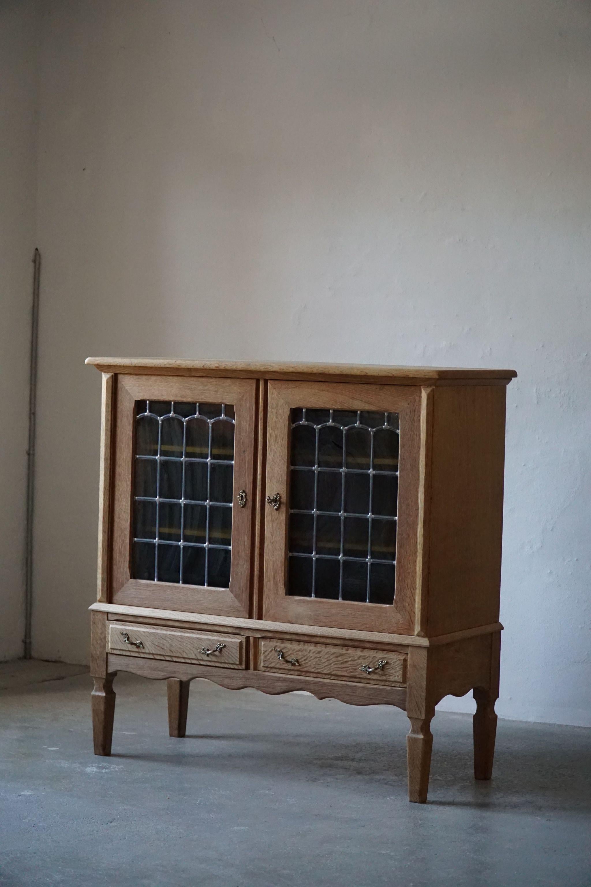20th Mid Century Cabinet in Solid Oak with Glass Front, by Danish Cabinetmaker For Sale 5