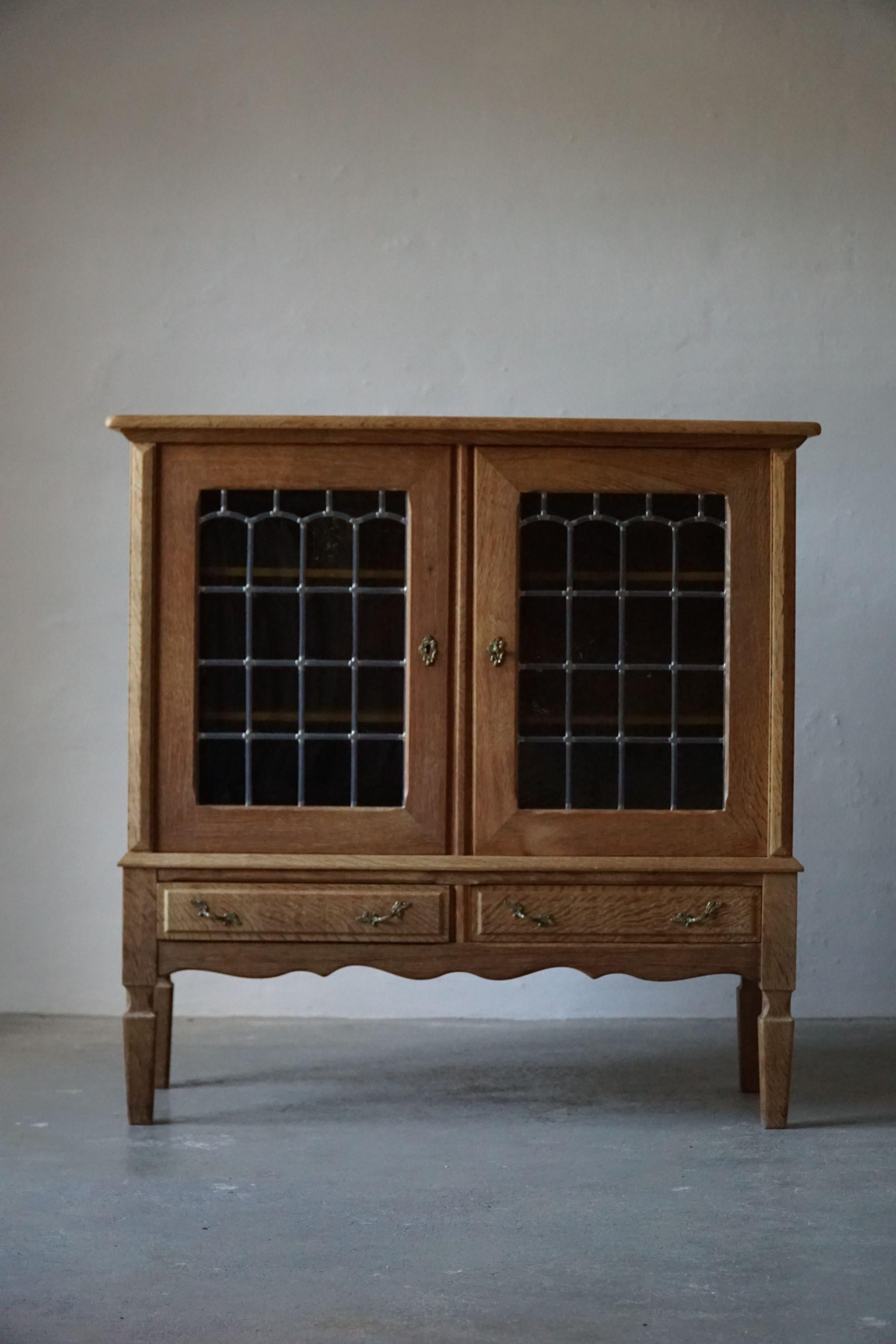 Scandinavian Modern 20th Mid Century Cabinet in Solid Oak with Glass Front, by Danish Cabinetmaker For Sale