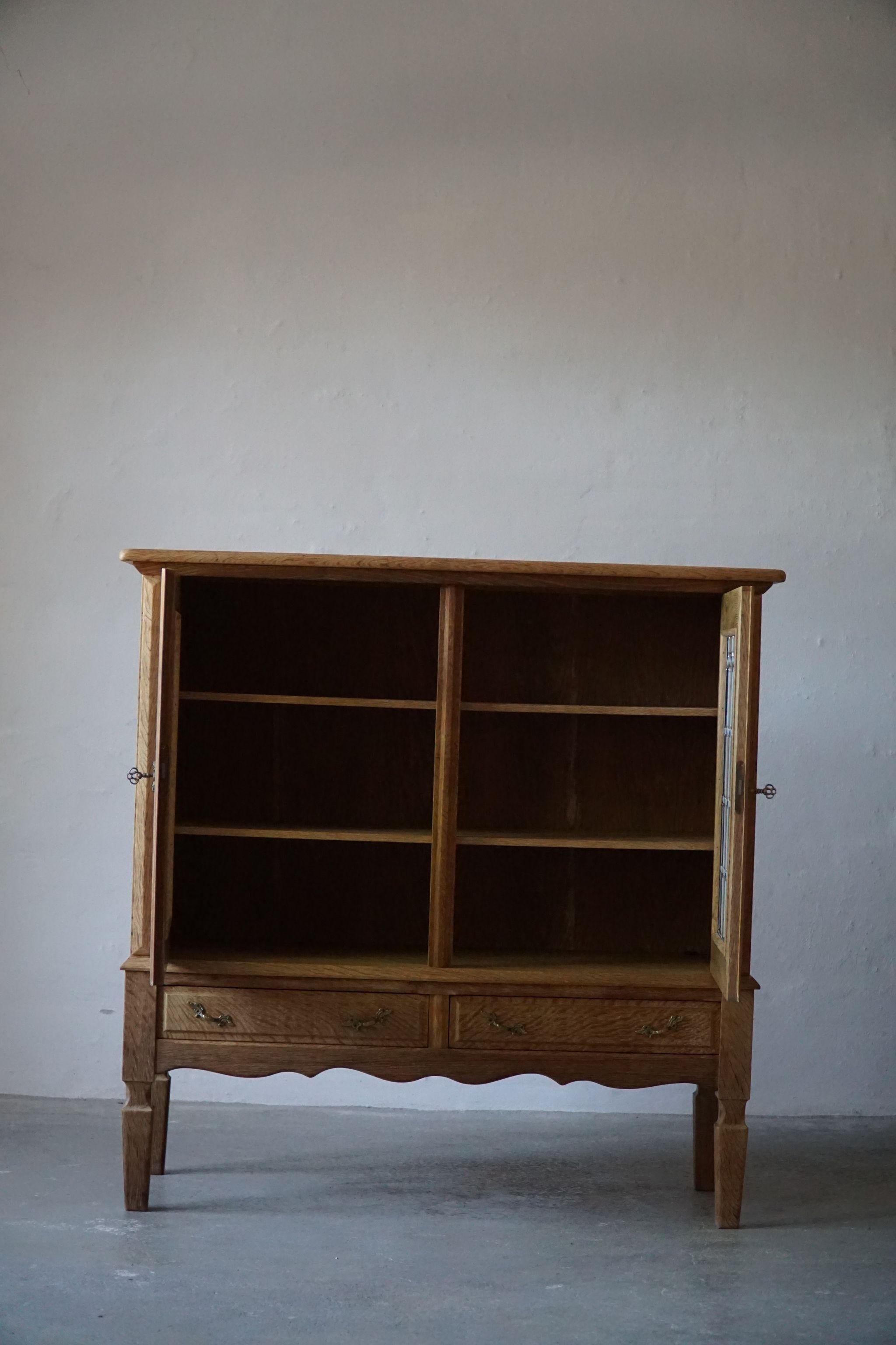 20th Mid Century Cabinet in Solid Oak with Glass Front, by Danish Cabinetmaker For Sale 1