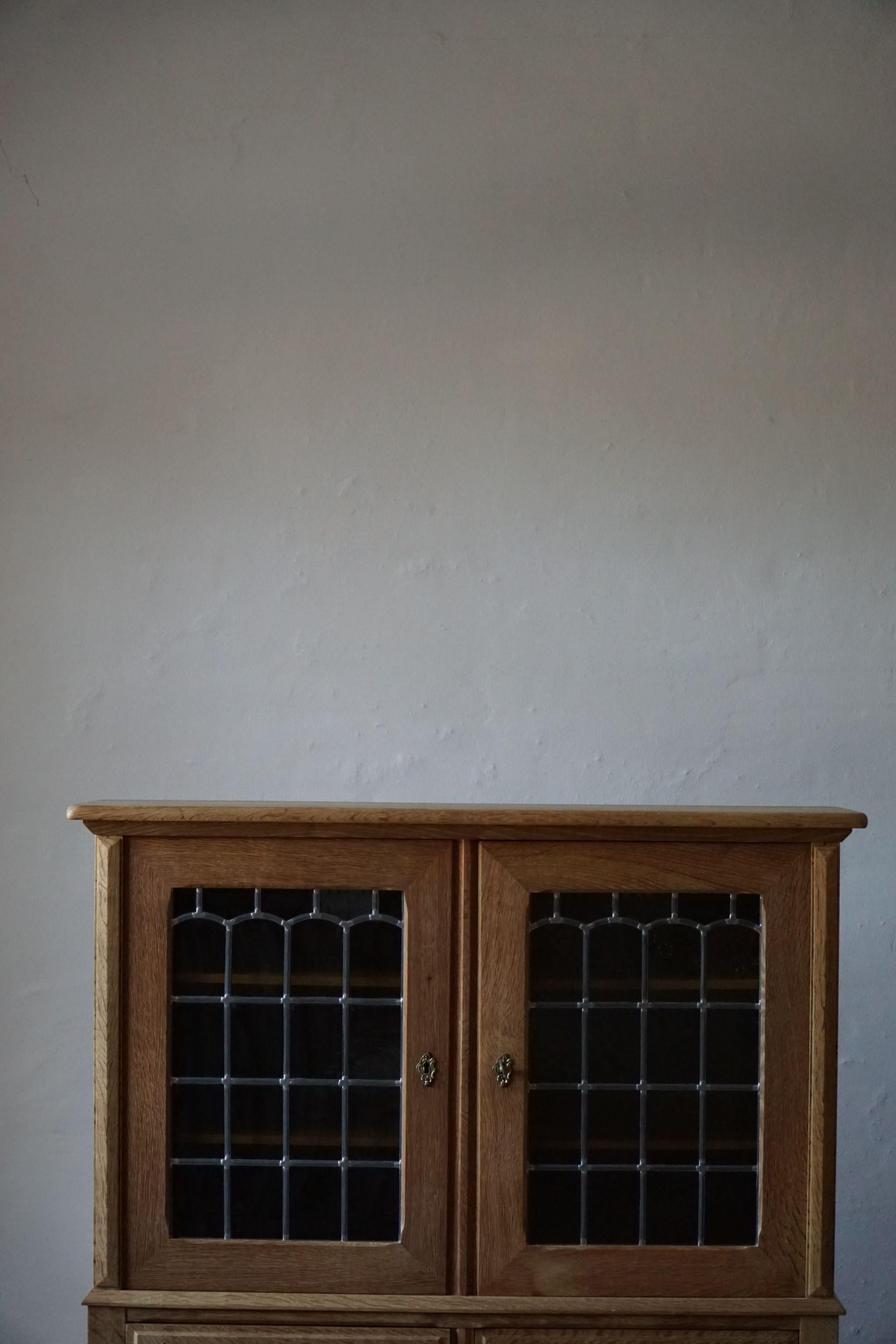 20th Mid Century Cabinet in Solid Oak with Glass Front, by Danish Cabinetmaker For Sale 4