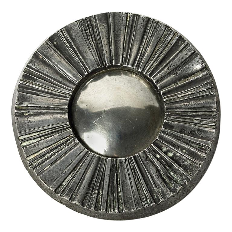 Miroir Witch décoratif en métal gris de couleur métallique, milieu du 20e siècle