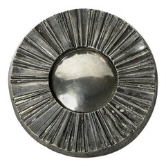 Vintage Mid-20th Century Decorative Silver Witch Mirror Metal Grey Color