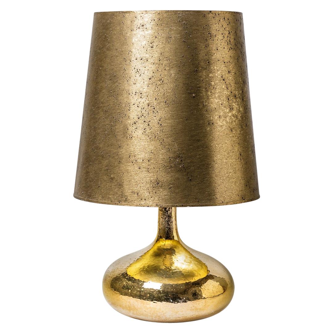 20th Century Midcentury Golden Ceramic Table Lamp Shinny Gold Colors, circa 1950