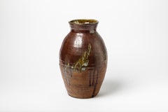 20th Mid Century handmade Large Red and White Stoneware Ceramic Vase, 1960