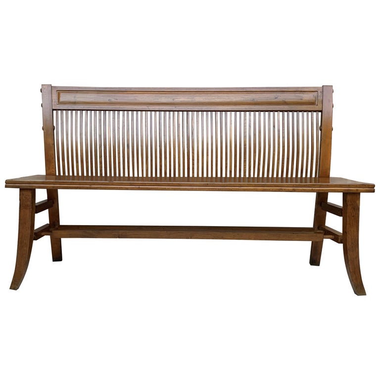 Mid 20th Century Modern Bench In Walnut With Bars Back And Wood Seat For Sale At 1stdibs