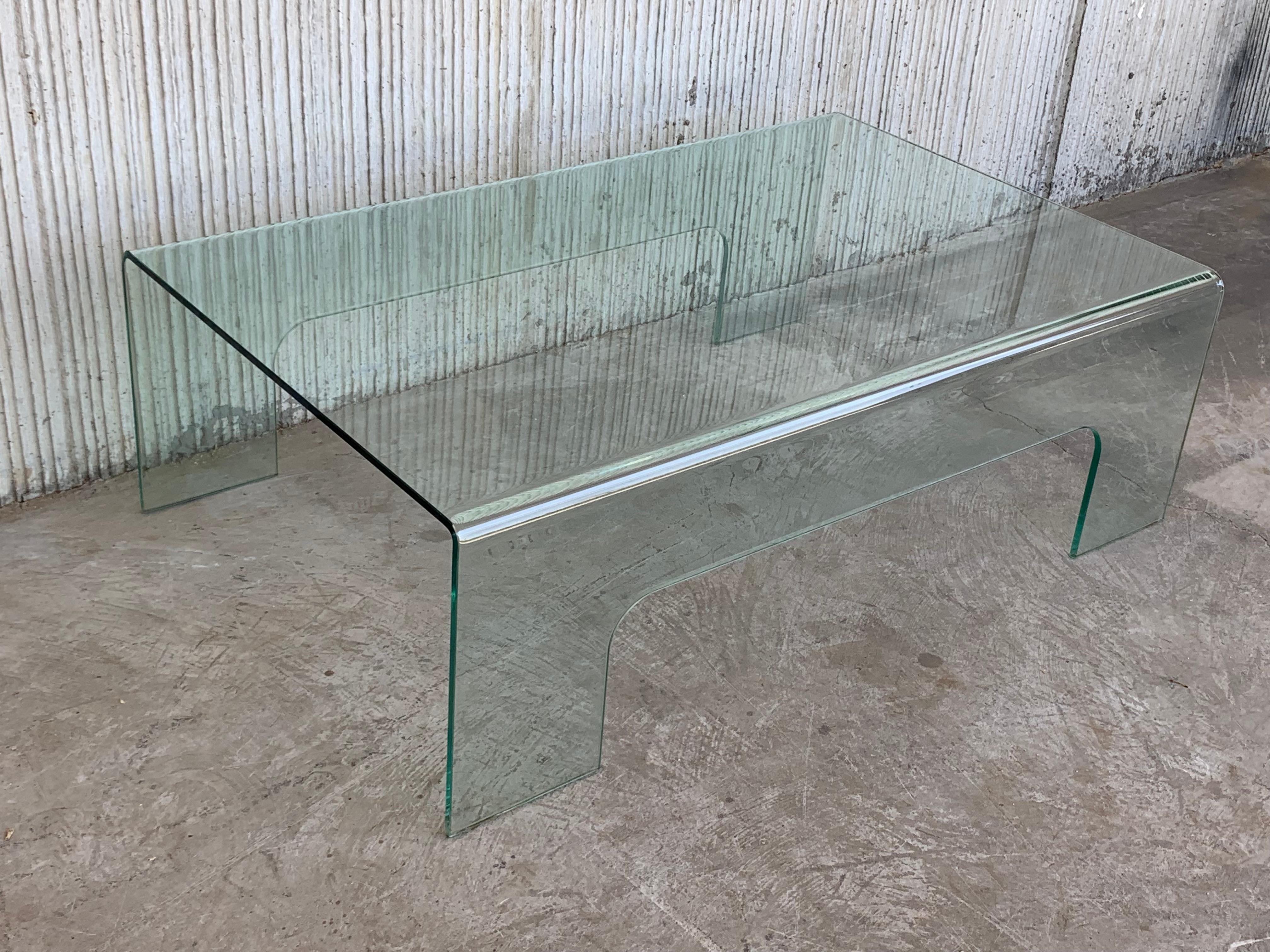 Art Glass 20th Century Mid-Century Modern Rectangular Curved Glass Coffee Table