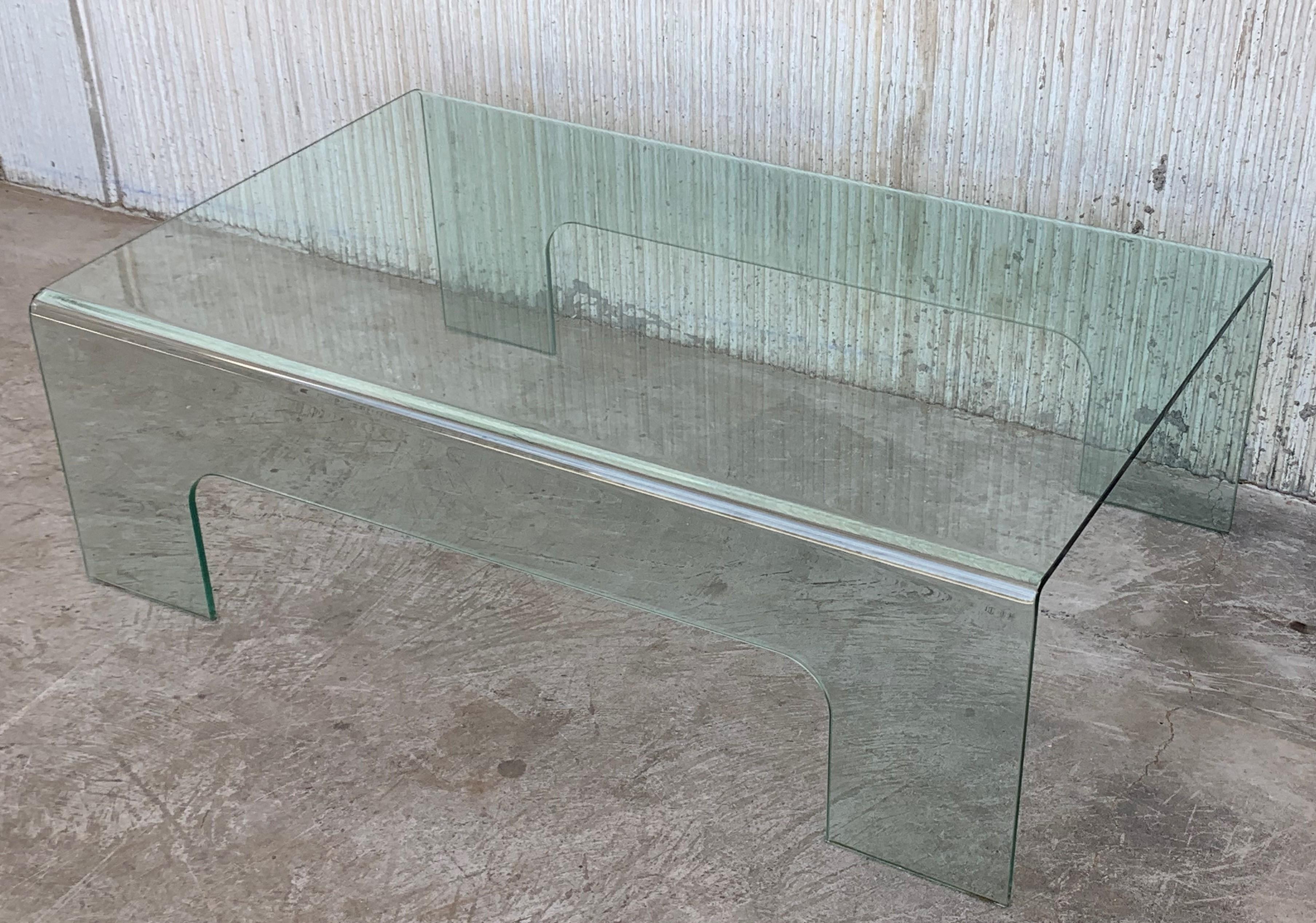 20th Century Mid-Century Modern Rectangular Curved Glass Coffee Table 1