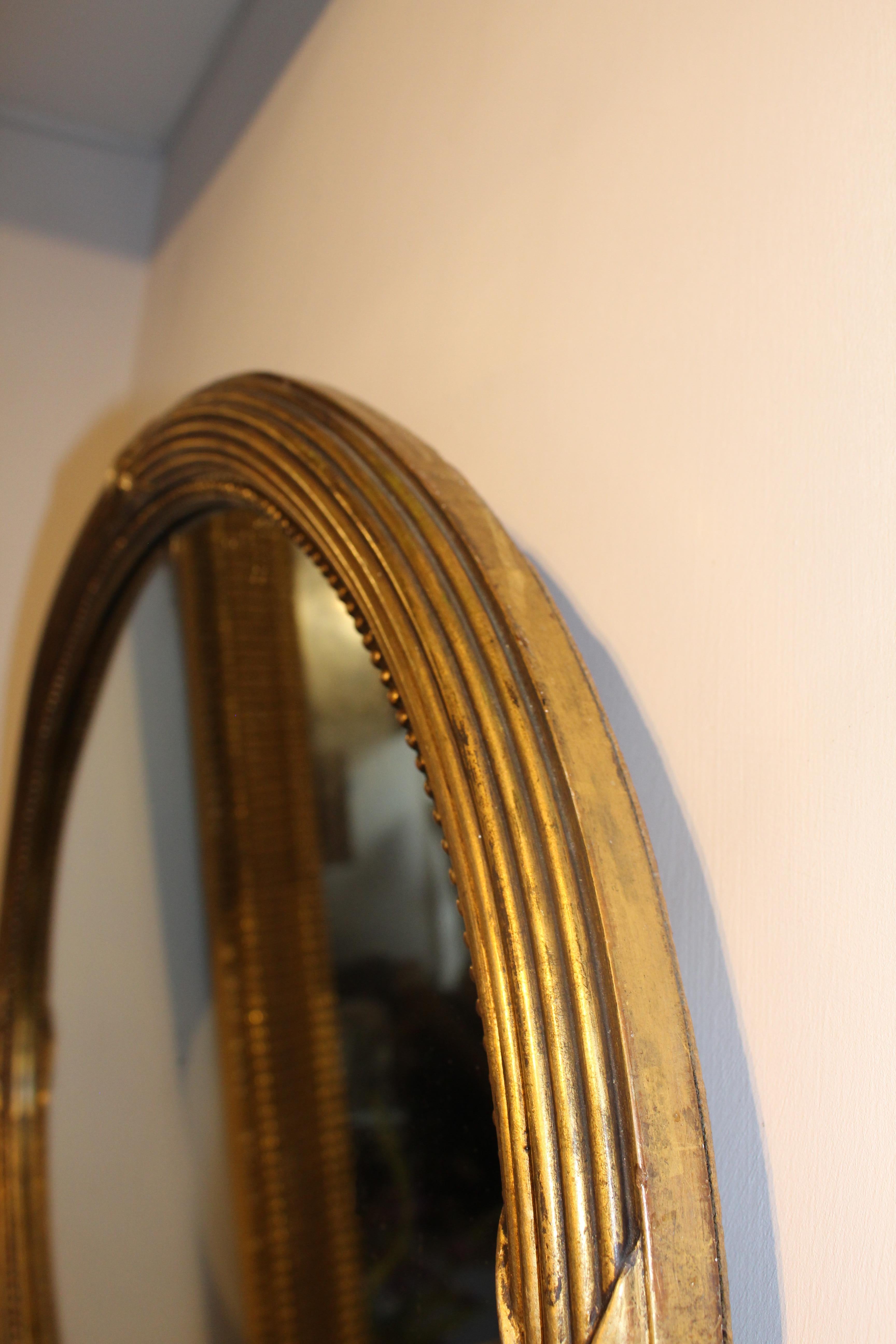 20th Century Oval Art Deco 1930 French Continental Gilt Wall Console Mirror For Sale 4