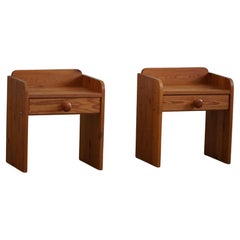 20th Mid Century, Pair of Brutalist Night Stands in Solid Pine, Denmark, 1970s