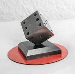 20th Mid-century Red Laminate & Steel Playing Dice Paperweight, circa 1960