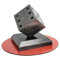 20th Mid-century Red Laminate & Steel Playing Dice Paperweight, circa 1960