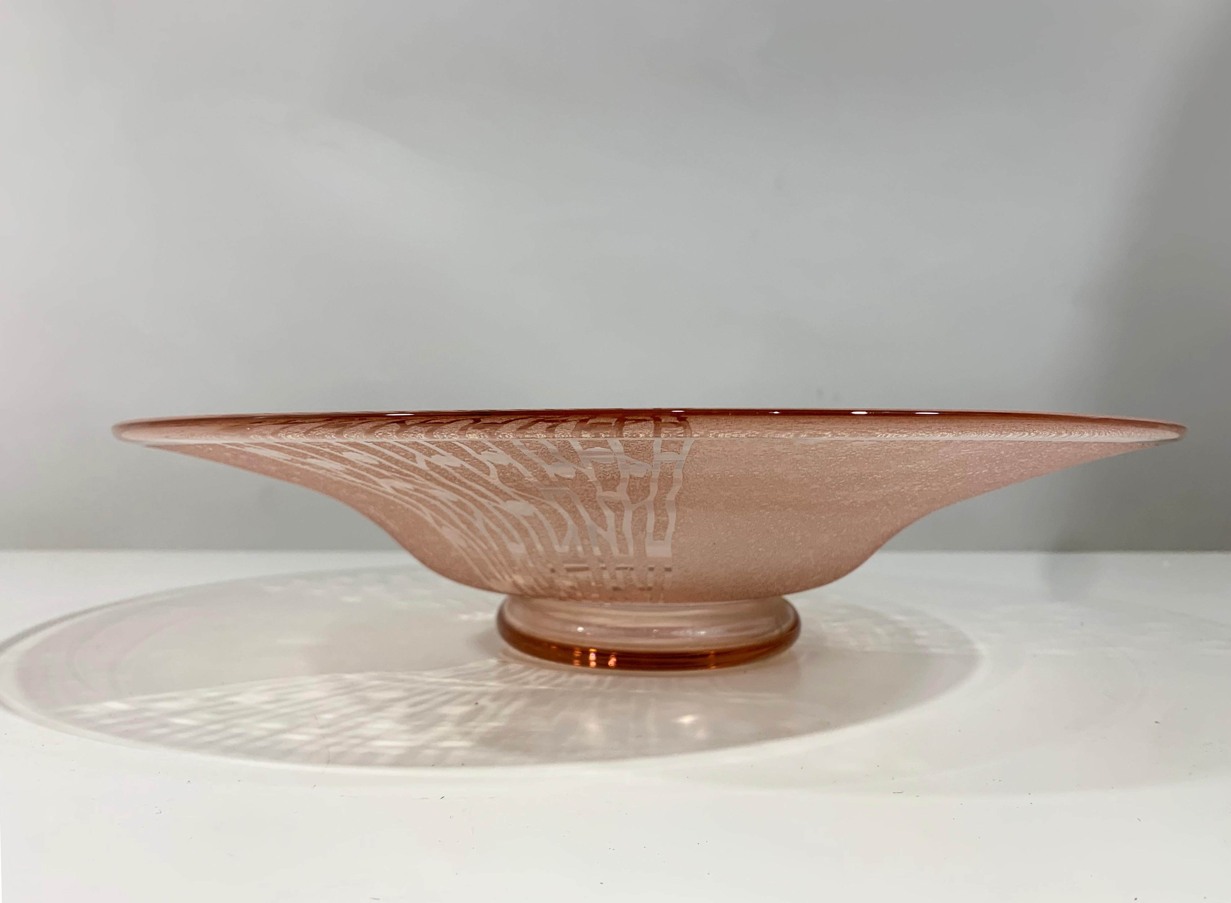 Mid-Century Modern Mid-20th Century Sand Blasted Pink Platter Signed Schneider For Sale