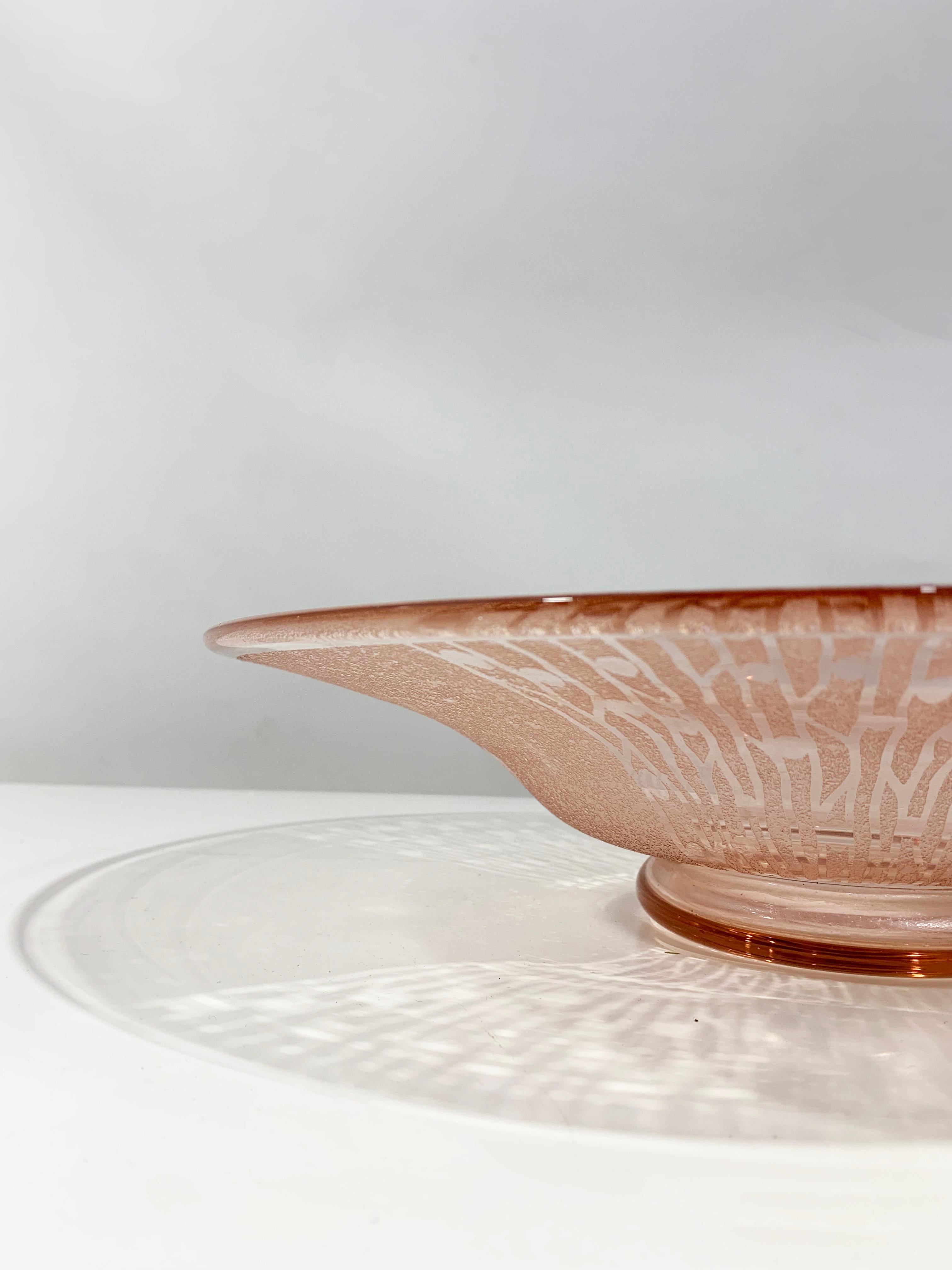 French Mid-20th Century Sand Blasted Pink Platter Signed Schneider For Sale