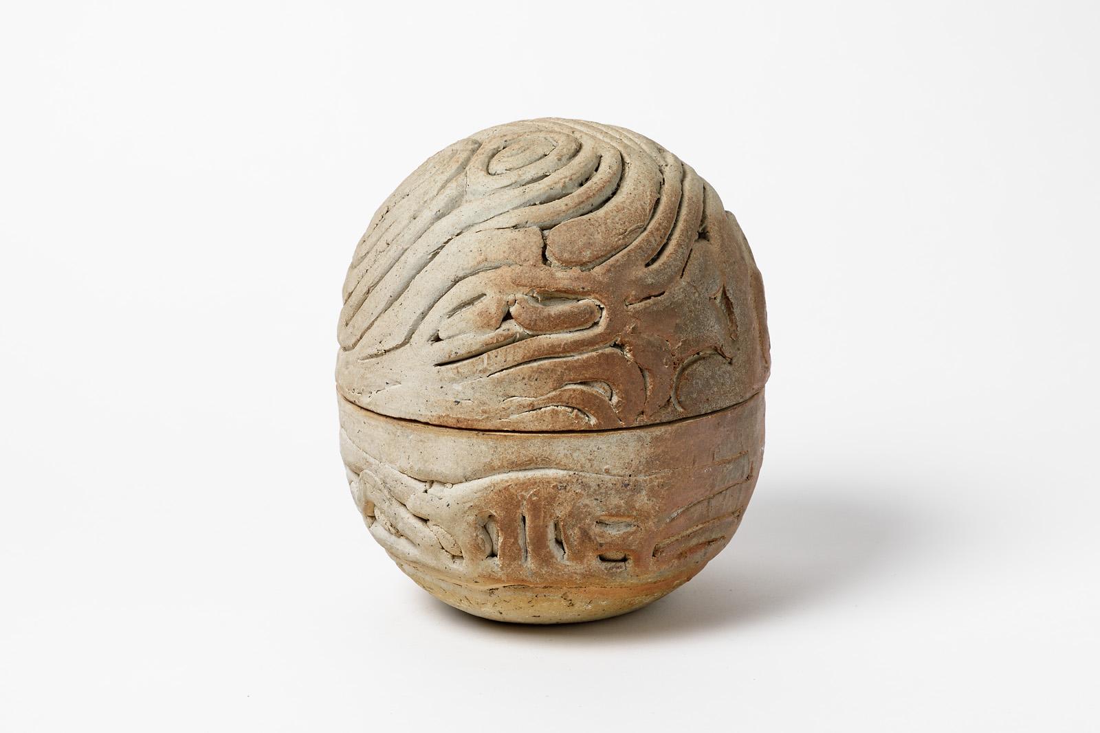 Steingut-Keramik-Schachtel aus der Mitte des Jahrhunderts, La Borne, signiert (Moderne der Mitte des Jahrhunderts) im Angebot