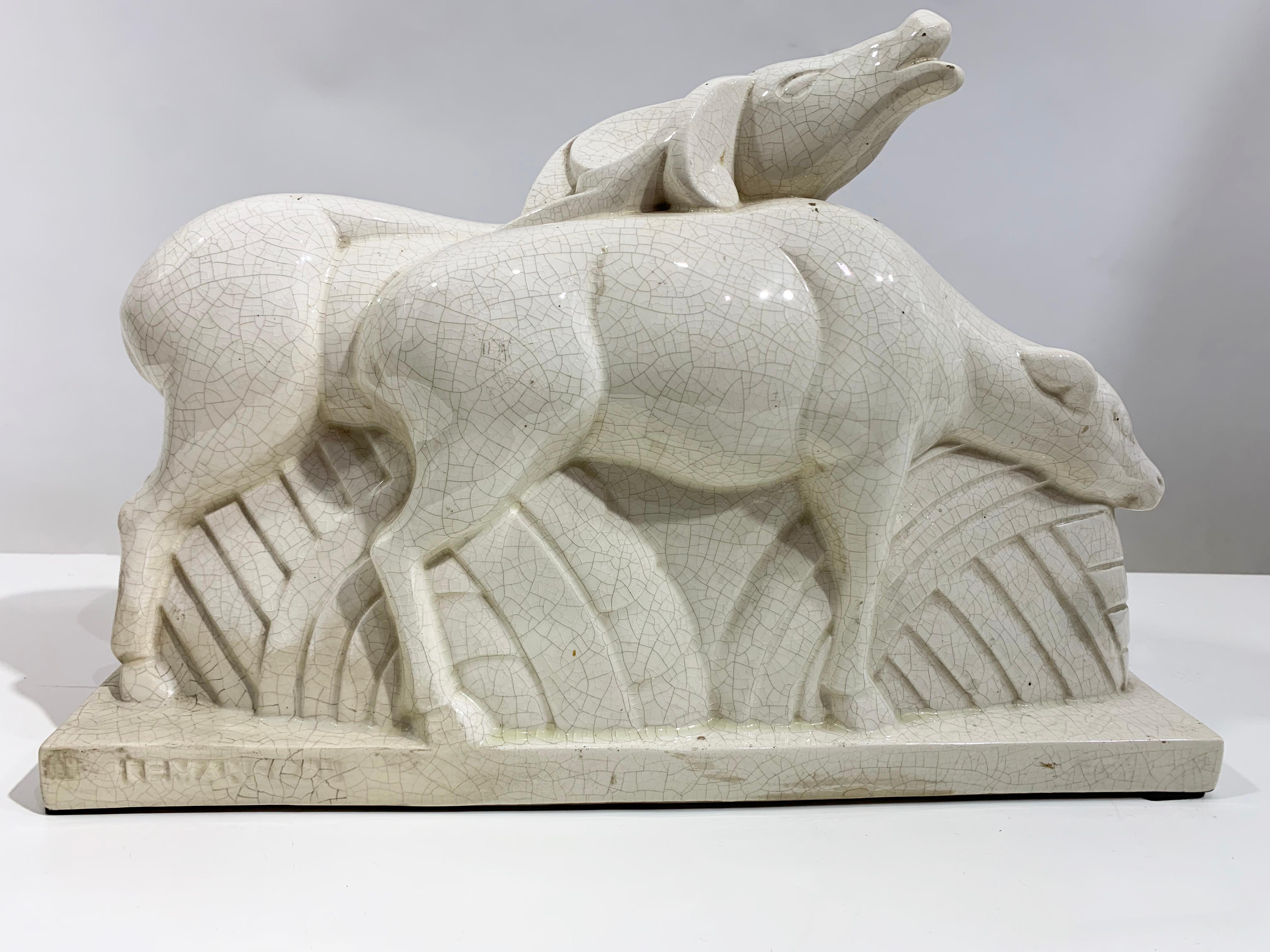 Ceramic 20th Midcentury Vintage Sculpture Signed Lemanceau For Sale