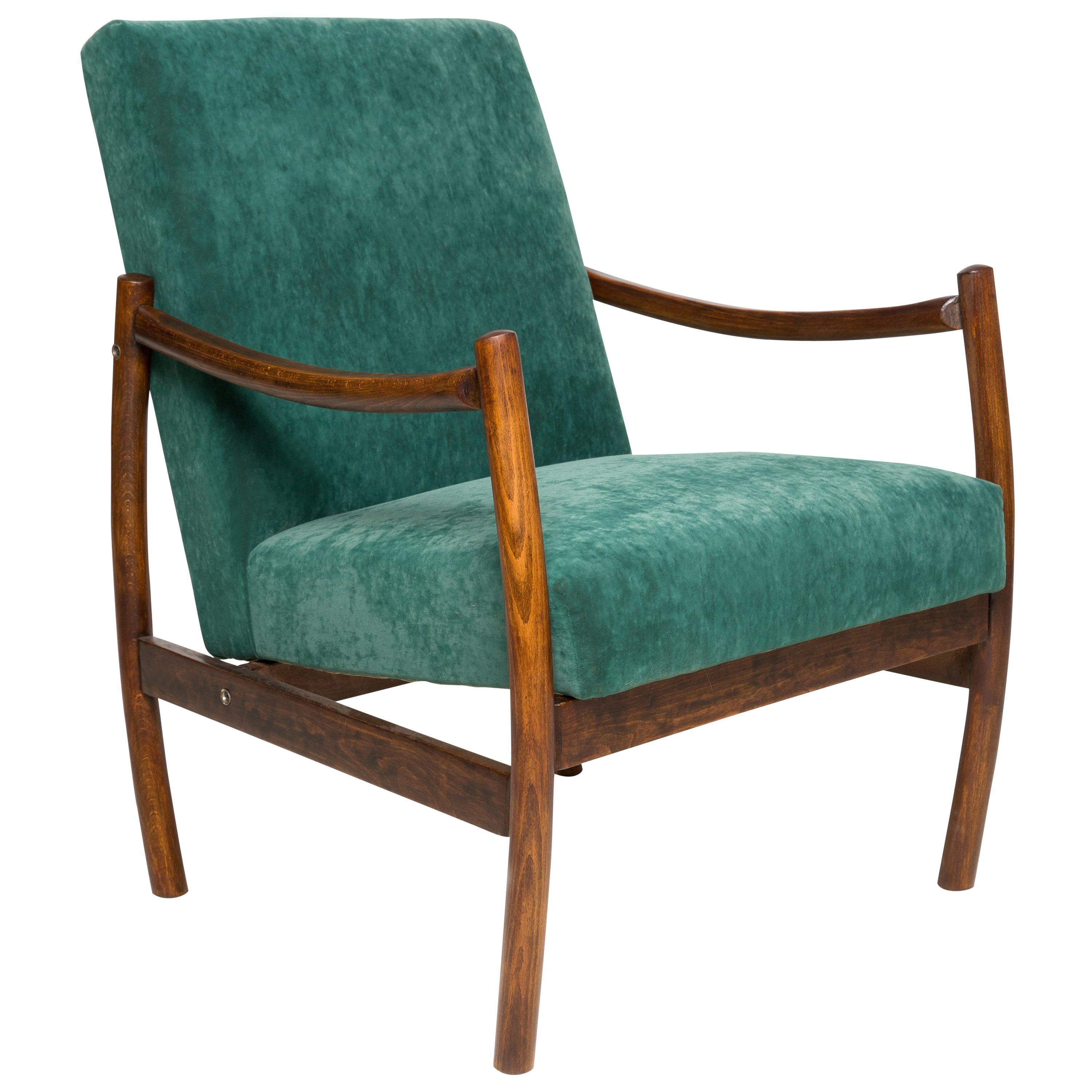 Mid-20th Century Club Armchair, Dark Green Velvet, 1960s For Sale