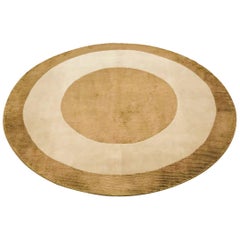20th Midcentury Handmade Round Indian Carpet in Beige and Olive Green