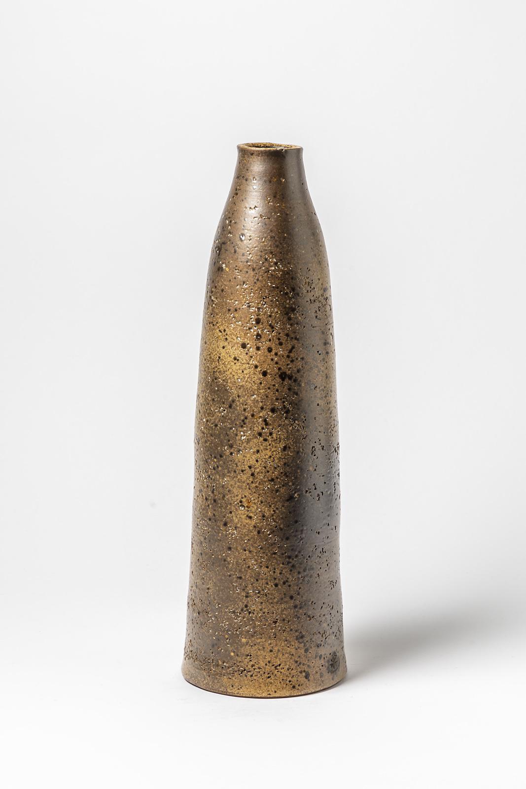 Mid-Century Modern Mid-20th Century Large Stoneware Ceramic Bottle or Vase Signed  For Sale