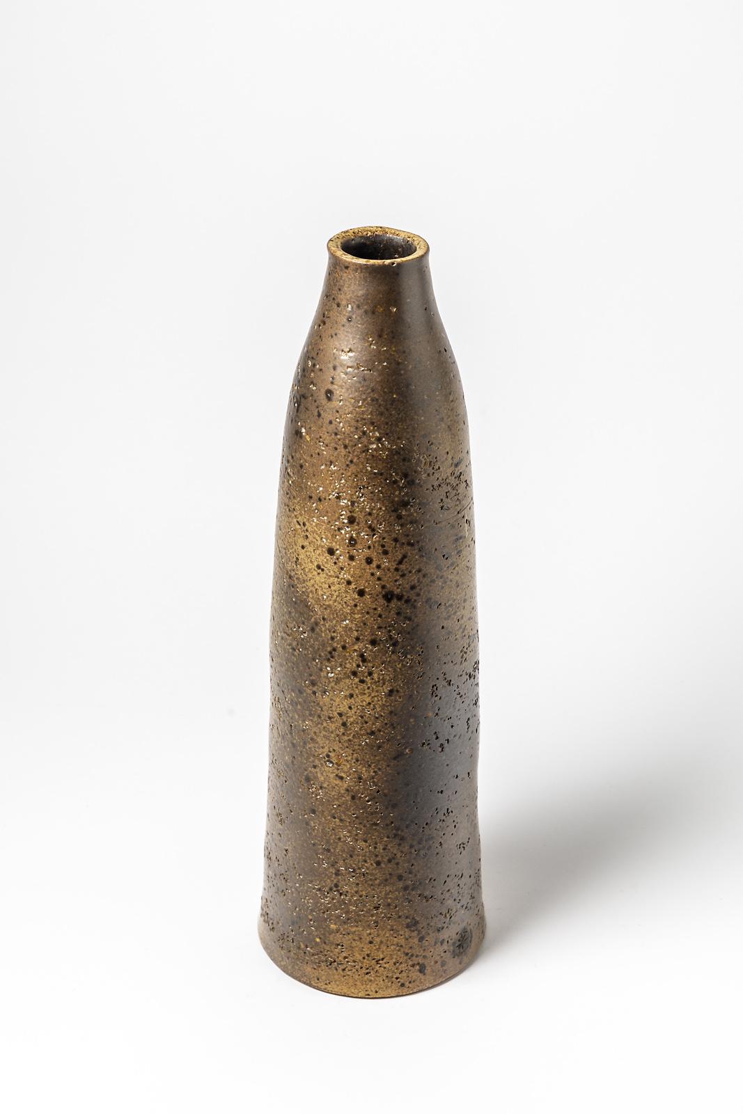 French Mid-20th Century Large Stoneware Ceramic Bottle or Vase Signed  For Sale