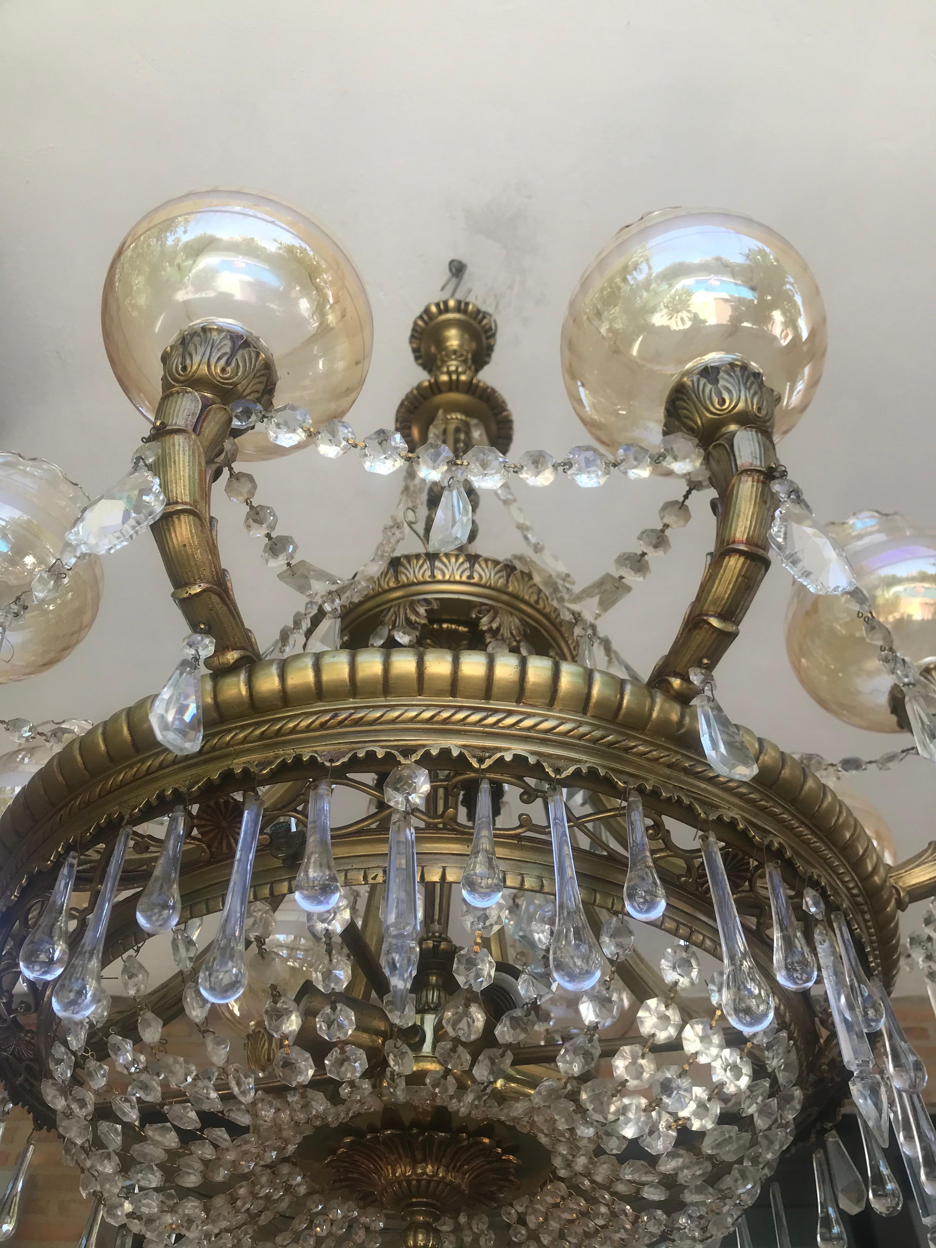 Neoclassical 8 Lamp Shades Spanish Crystal and Bronze Handcrafted Chandelier 5