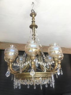Neoclassical 8 Lamp Shades Spanish Crystal and Bronze Handcrafted Chandelier