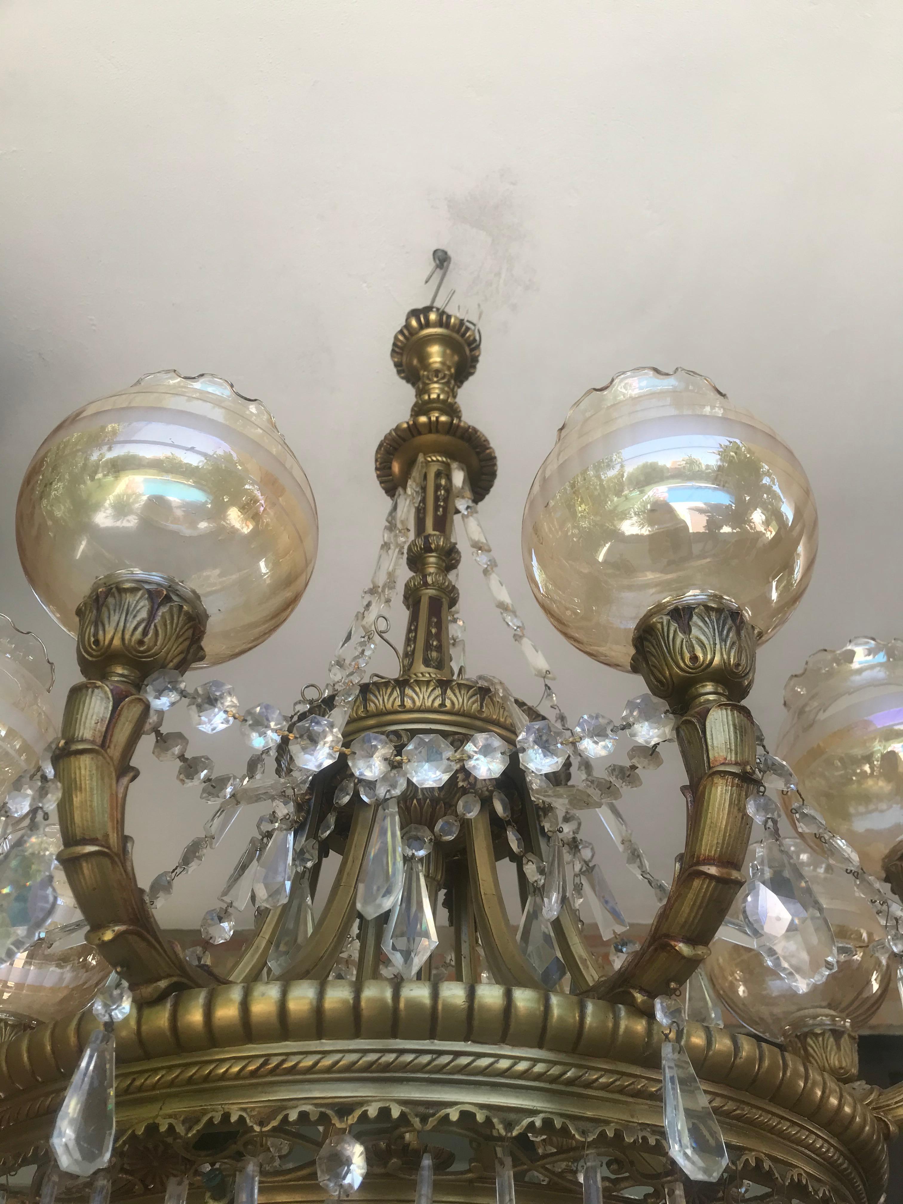 Neoclassical 8 Lamp Shades Spanish Crystal and Bronze Handcrafted Chandelier 4