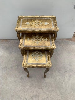 20th Century Nest of 3 Giltwood and Carved Side Tables with Cabriole Shaped Legs