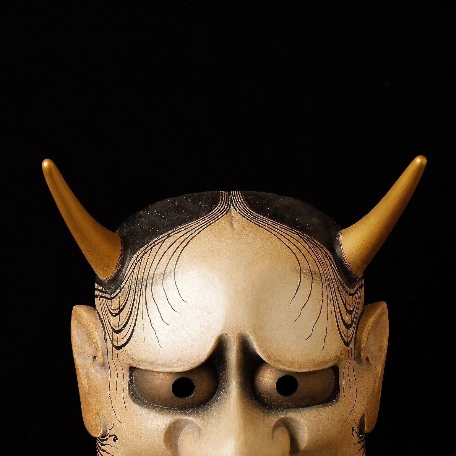 Hand-Carved 20th Noh Hanya Mask depicting jealous Female Demon. Signed by Kagei For Sale