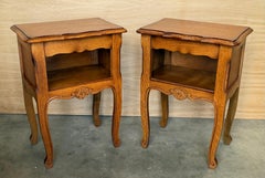 20th Oak Nightstands Tables With Drawer And Open Shelf, 1940