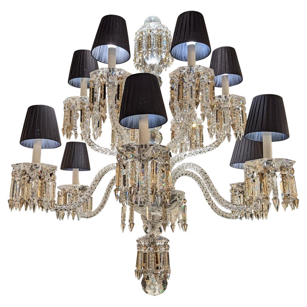 20th Oval Crystal Chandelier of 12 lights with clear and gold drops  For Sale