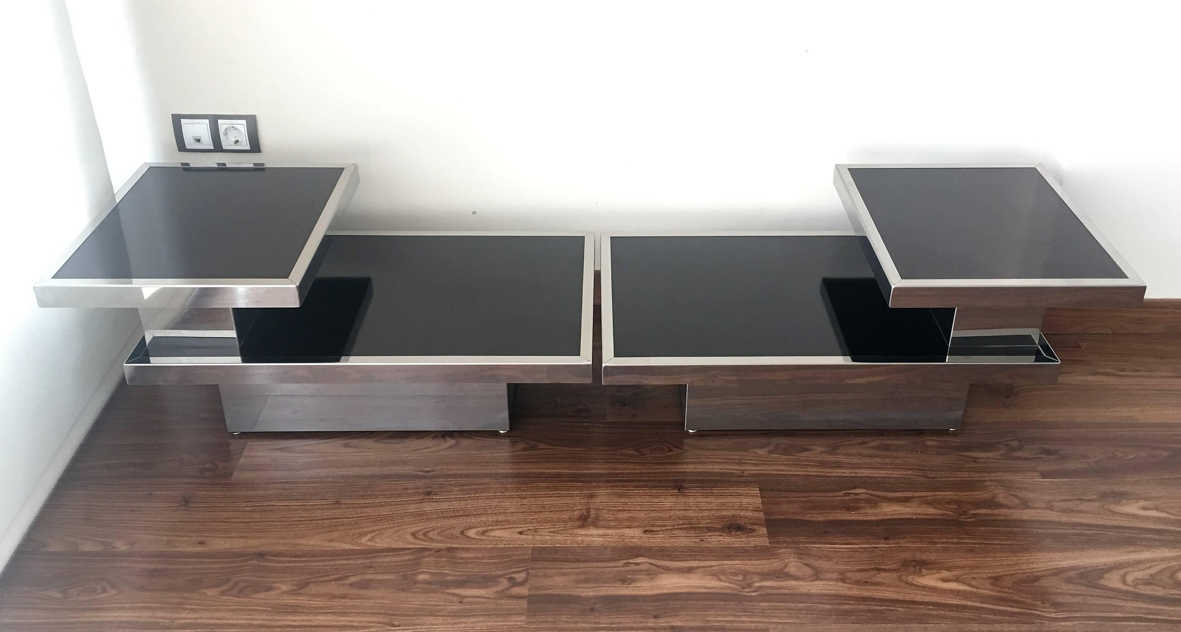 20th Century Pair of Art Deco Nightstands in Chrome and Black Polish Wood 1