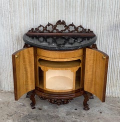 Pair of Carved and Marquetry Nightstands with Two Doors and Hidden Drawer