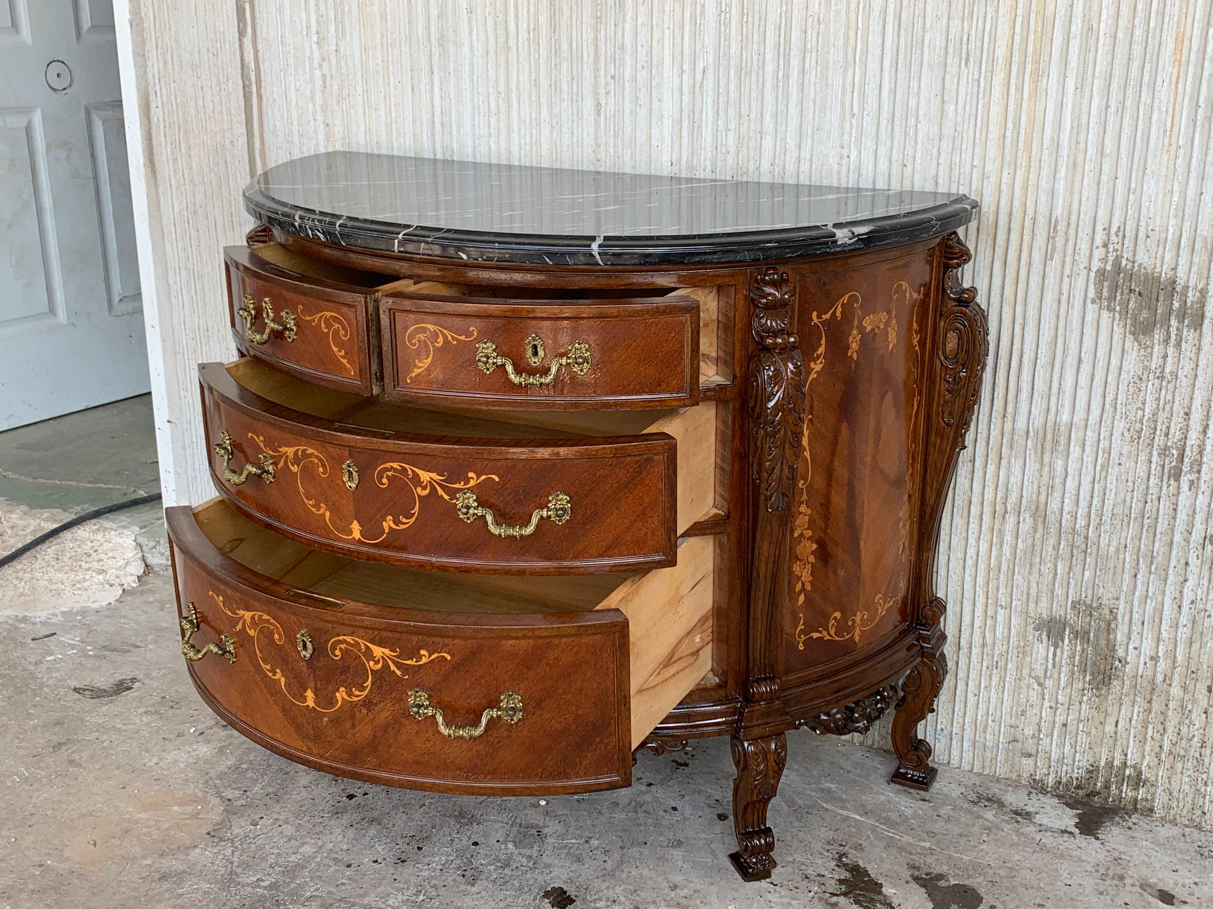 Pair of Carved and Marquetry Nightstands with Two Doors and Hidden Drawer For Sale 13