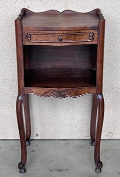 20th Pair of Dark Walnut  Nightstands Tables with Drawer and Open Shelf