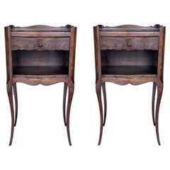 20th, Pair of Dark Walnut Nightstands Tables with Drawer and Open Shelf