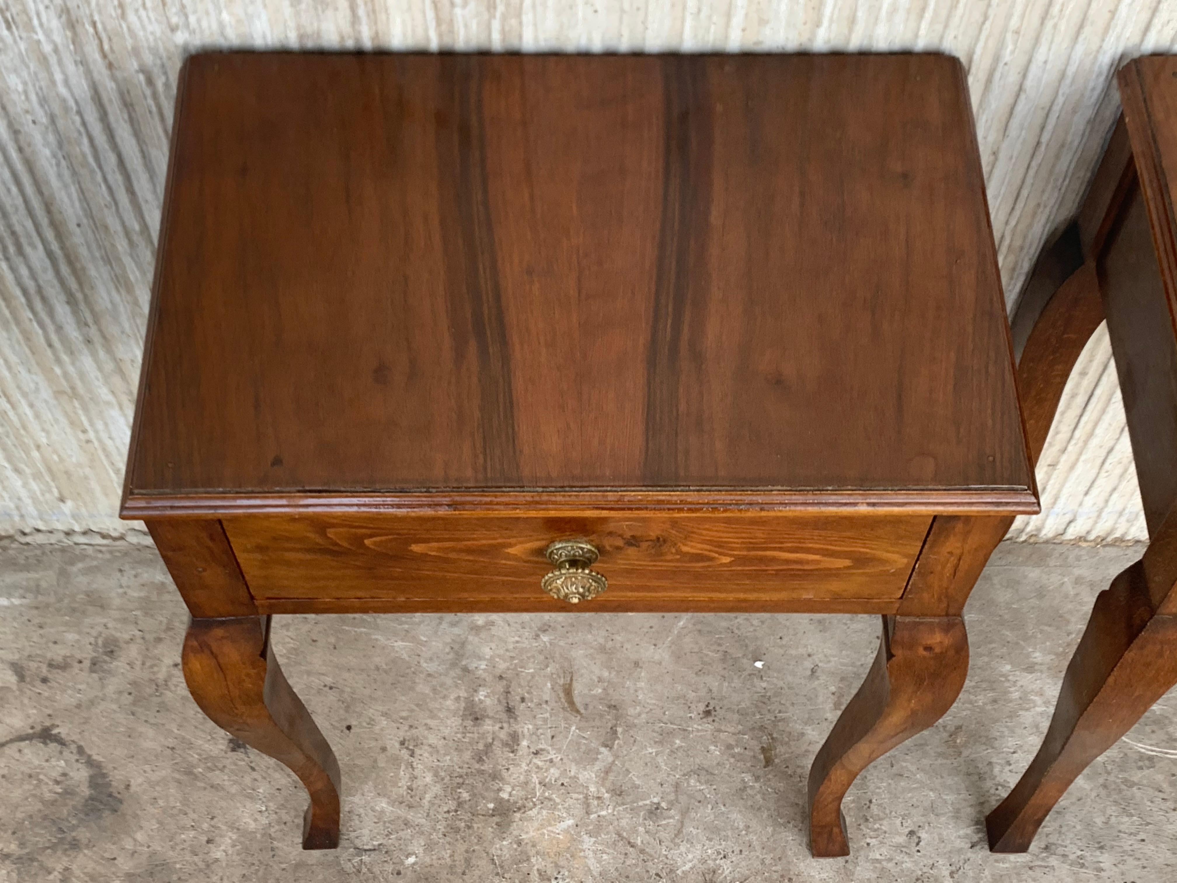 20th Pair of French Louis XV Style Walnut Bedside Tables with Drawer 2