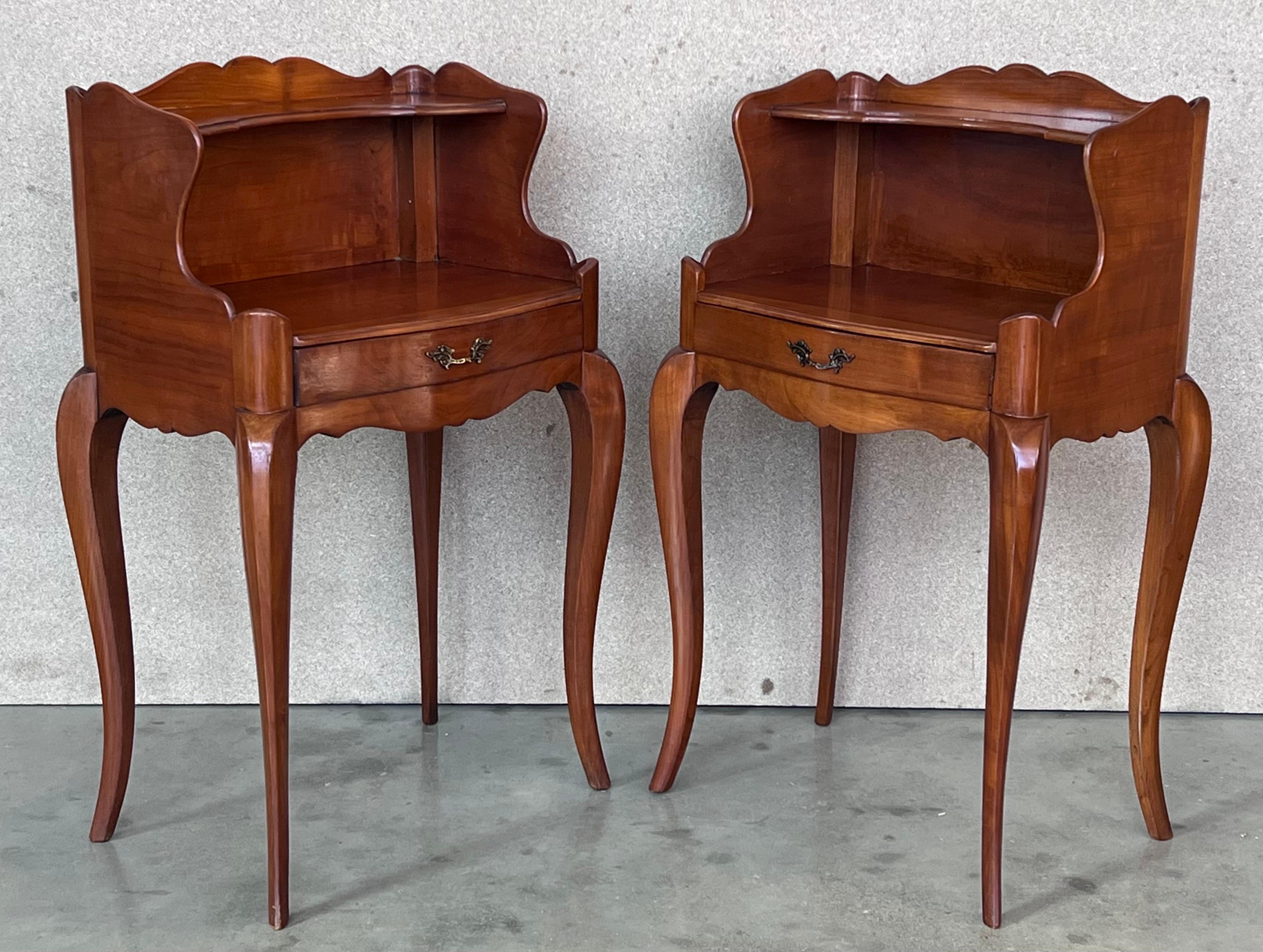 20th Pair of French Nightstands Tables with Drawer and Open Shelf In Good Condition For Sale In Miami, FL