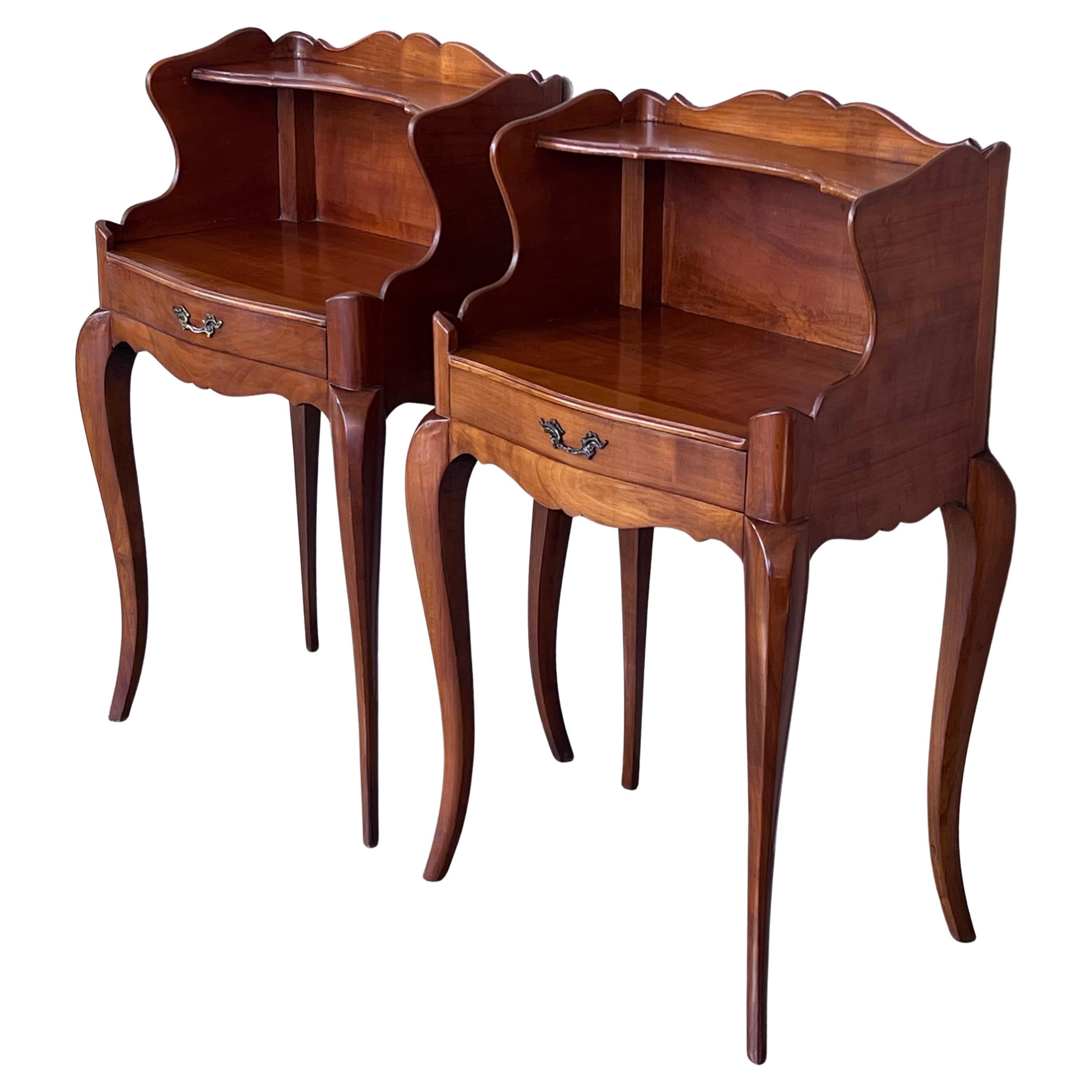 20th Pair of French Nightstands Tables with Drawer and Open Shelf For Sale