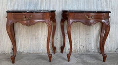 20th Century Pair of French Nightstands with One Drawer and Bronze Hardware