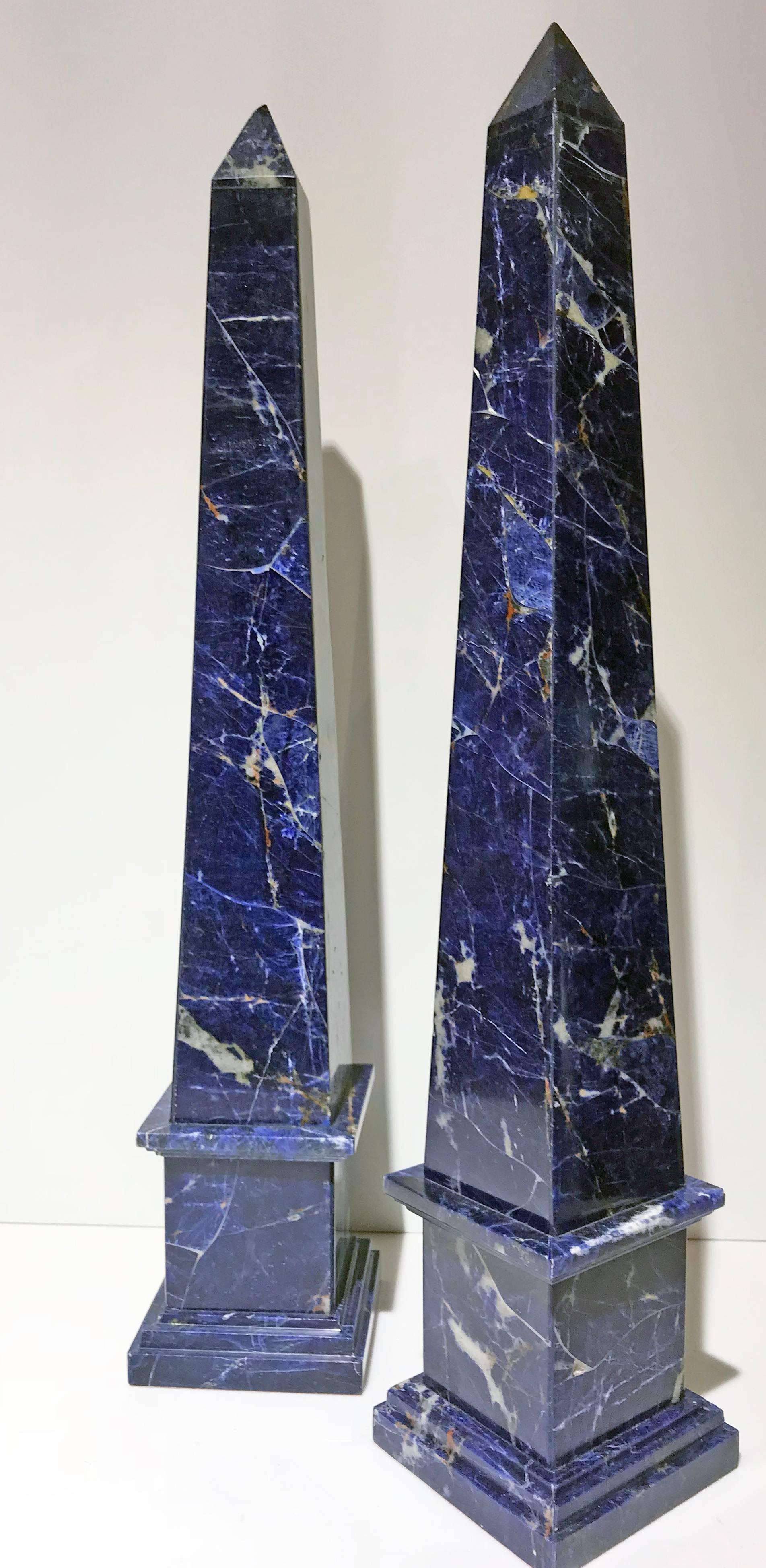 20th Century Pair of Grand Tour Italian Blue Sodalite Obelisks 6