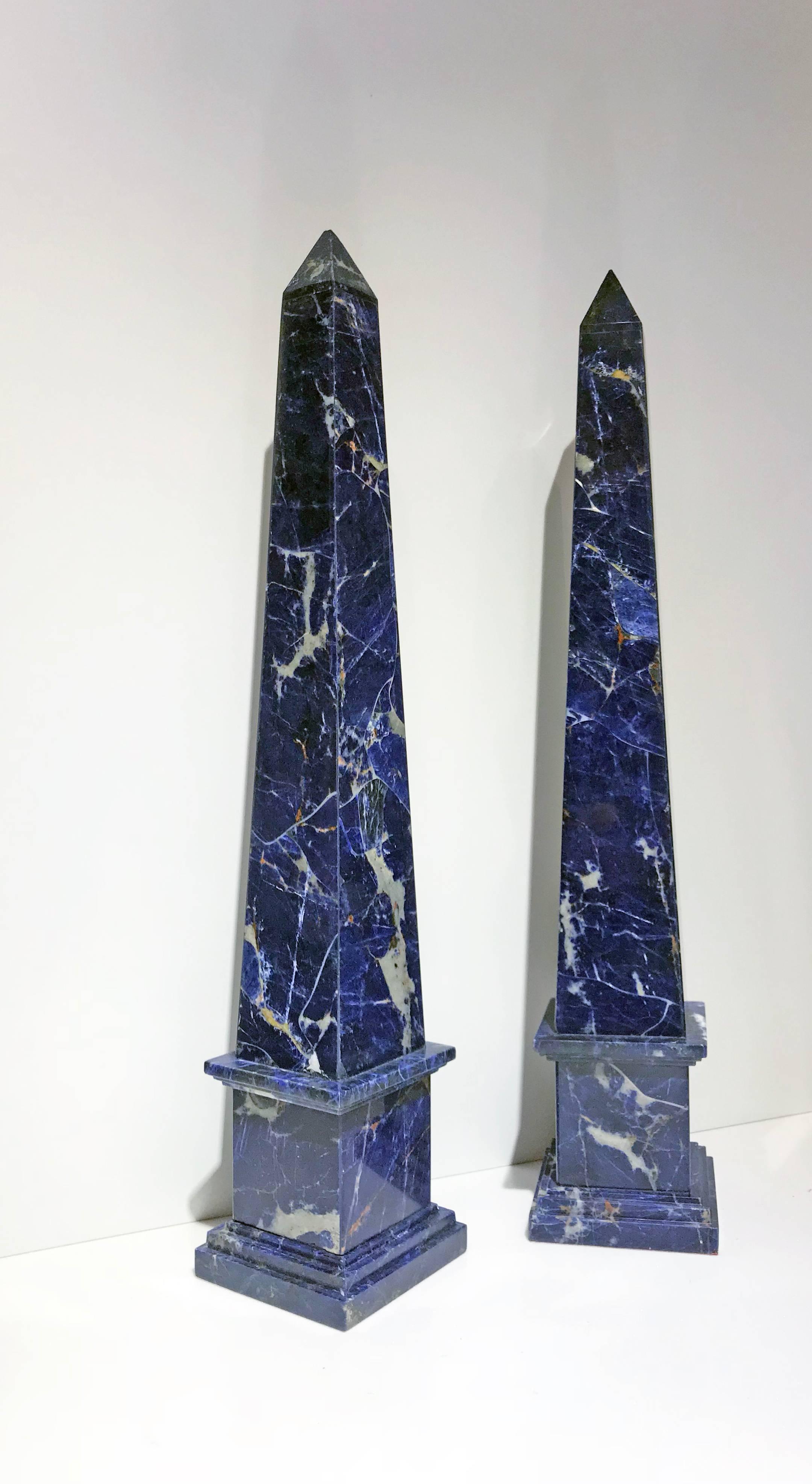 Other 20th Century Pair of Grand Tour Italian Blue Sodalite Obelisks