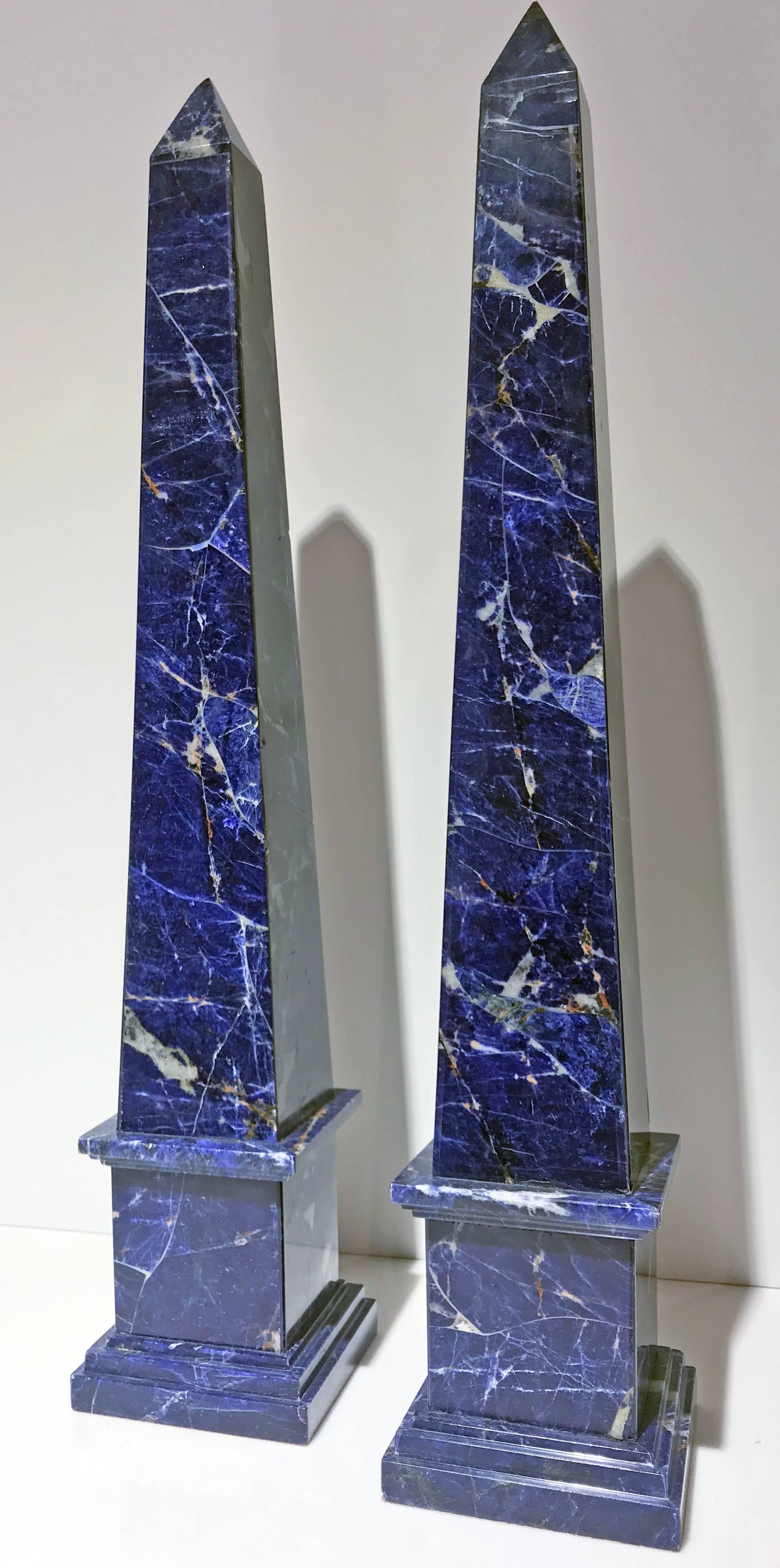 20th Century Pair of Grand Tour Italian Blue Sodalite Obelisks 1