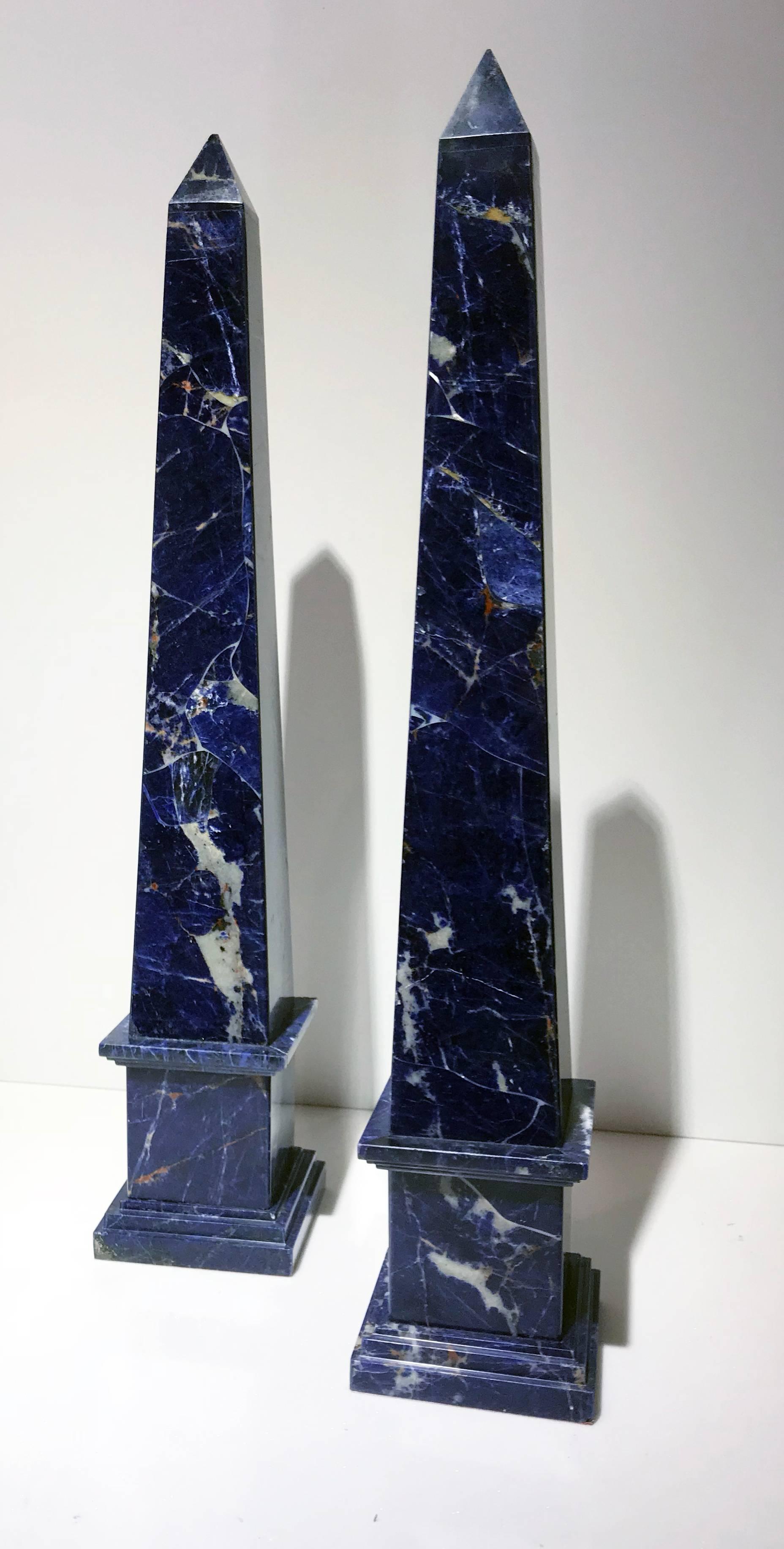20th Century Pair of Grand Tour Italian Blue Sodalite Obelisks 2