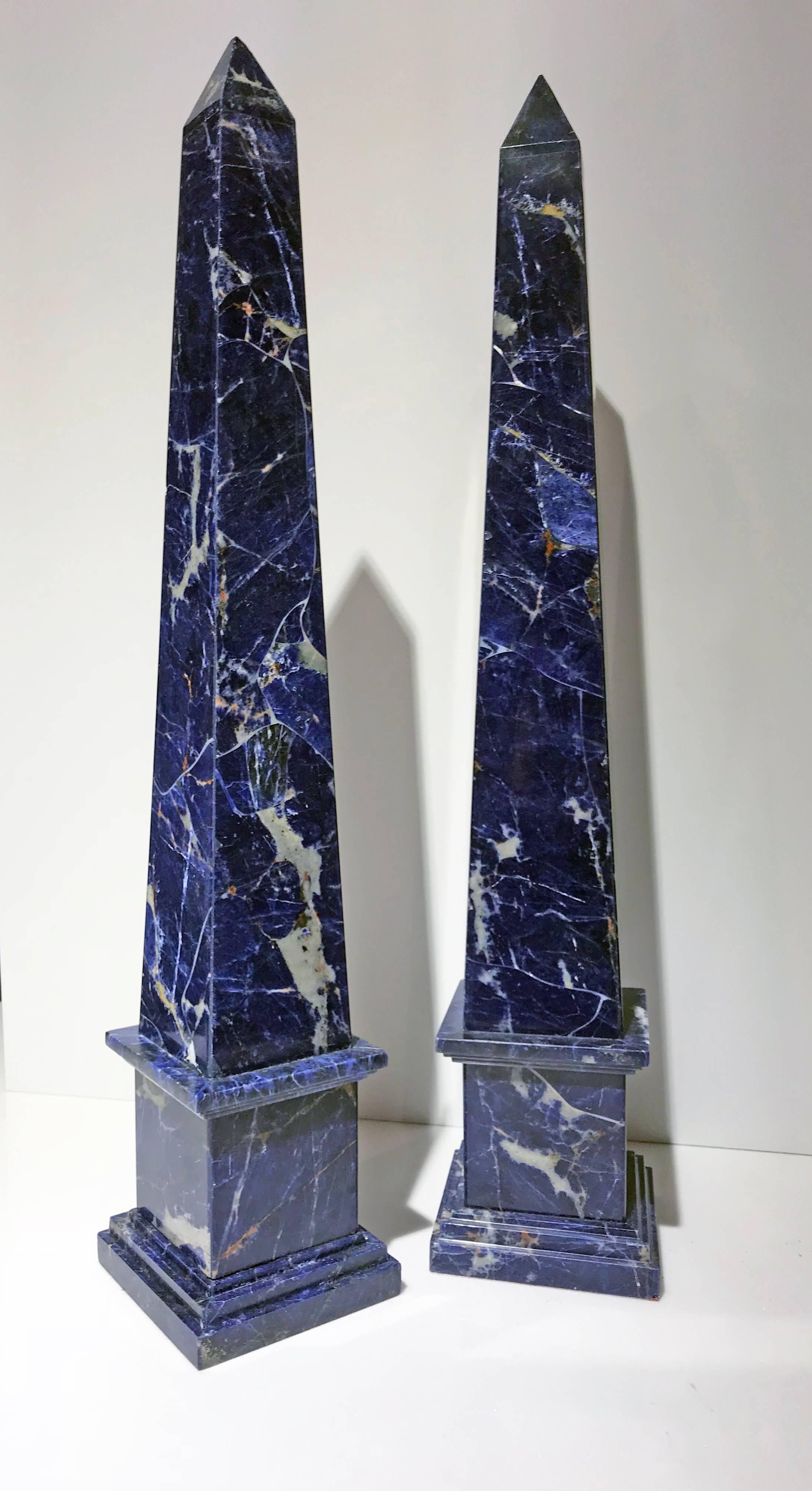20th Century Pair of Grand Tour Italian Blue Sodalite Obelisks 3