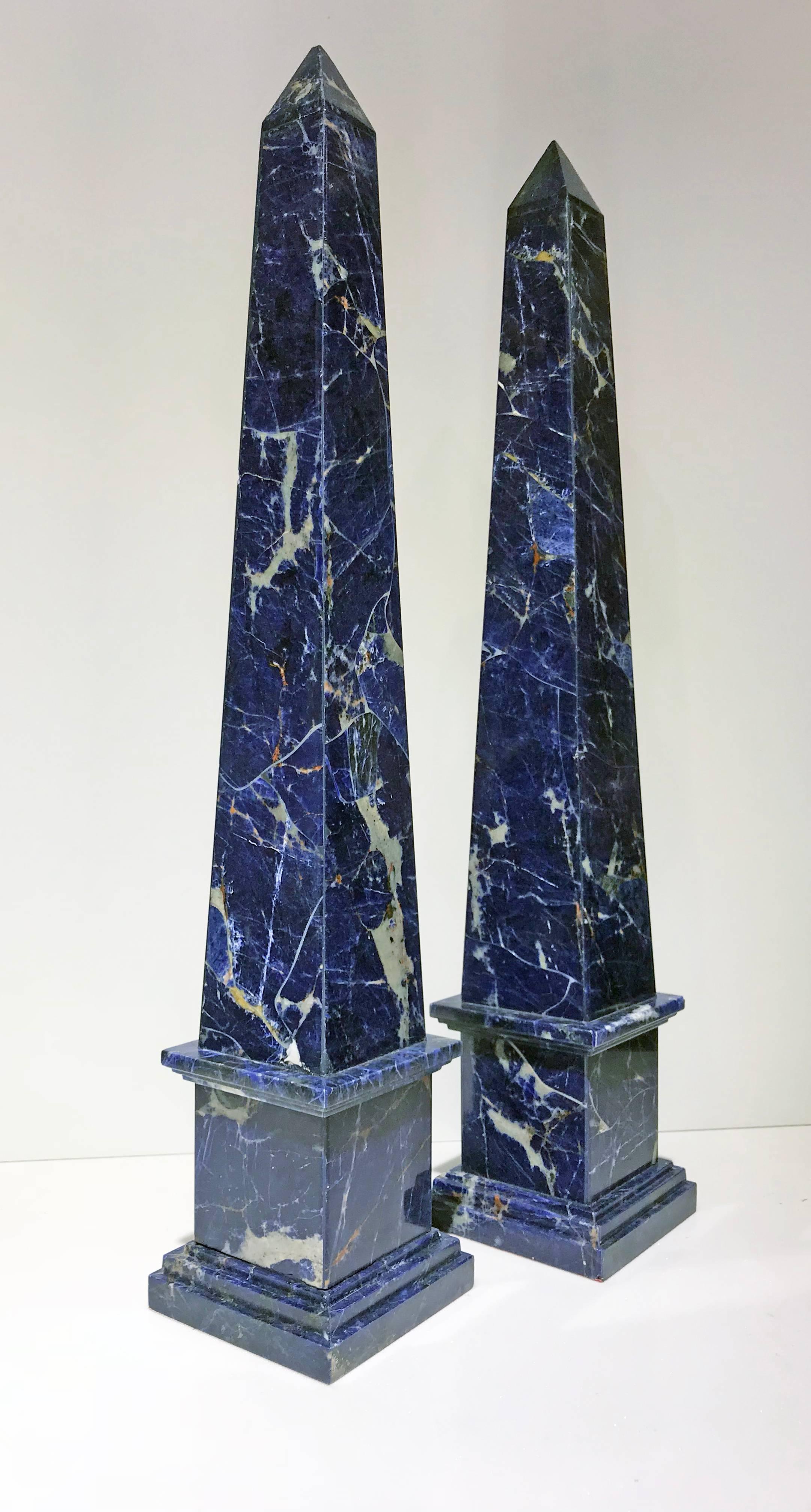 20th Century Pair of Grand Tour Italian Blue Sodalite Obelisks 4