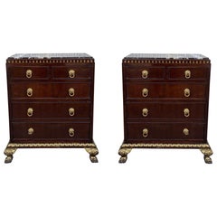 Pair of Hollywood Regency Style Nightstands with Drawers, Door and Marble