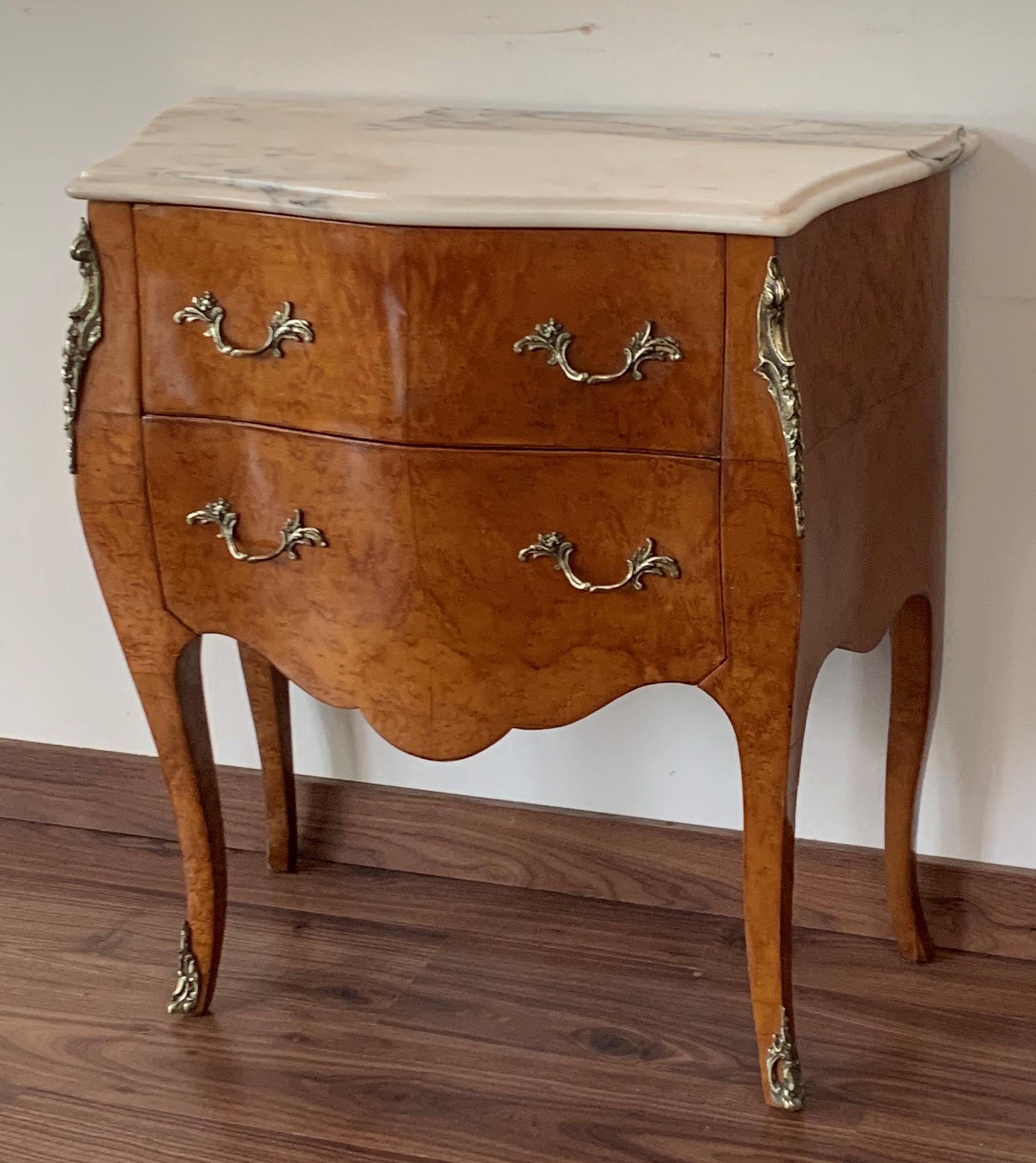 Louis XV 20th Century Italian Fruitwood Two Drawers Nightstands or Bedside Commodes, Pair