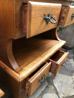 20th Pair of Italian Night Stands in Chestnut with Four Drawers Original Patina